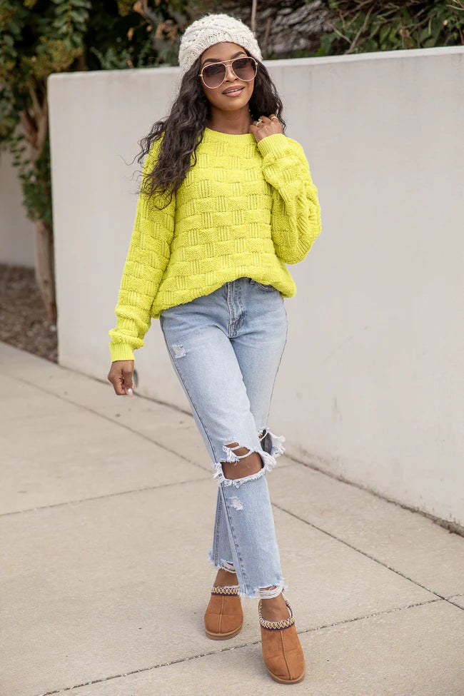 High Expectations Lime Woven Textured Sweater FINAL SALE