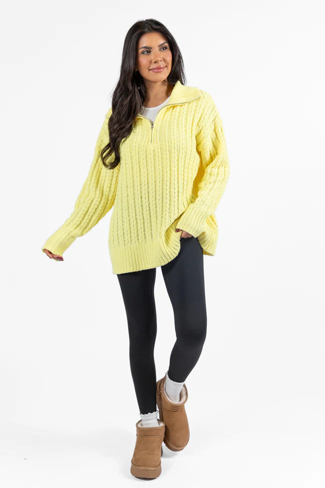 Forever Yours Yellow Cable Knit Chenille Quarter Zip Sweater SALE