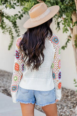 A Wonderful Life Ivory Multi Crochet Sleeve Sweater  FINAL SALE