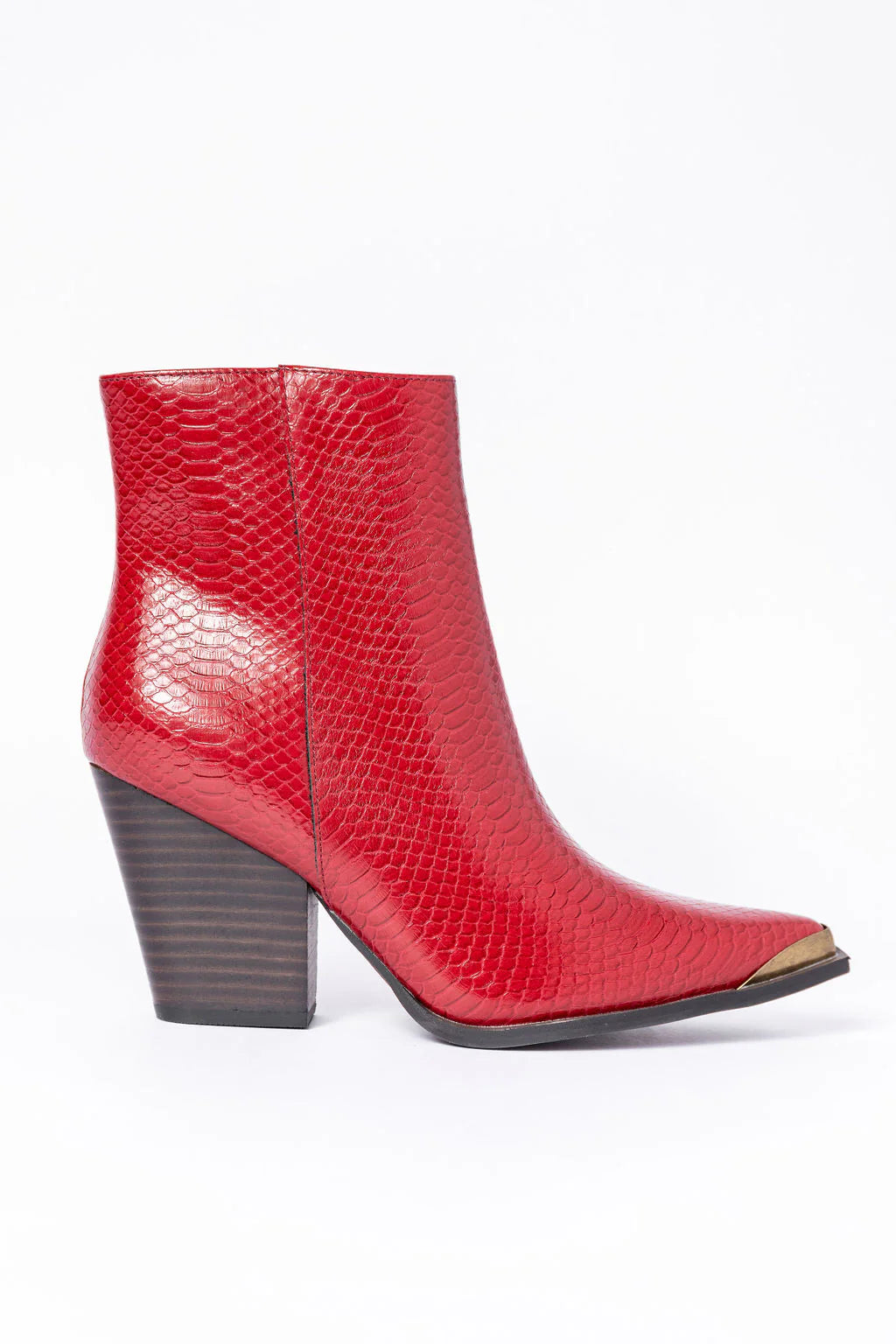 Jessie Red Snakeskin Pointed Toe Bootie