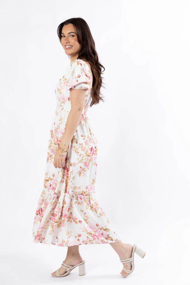 Small Town Smoke Show Pink Multi Floral Midi Dress