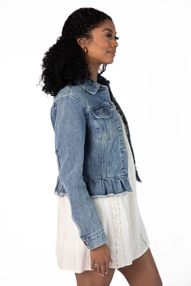 Denim Dreams Light Wash Peplum Detail Denim Jacket