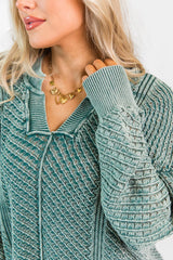 It's Too Easy Olive Acid Wash Sweater SALE