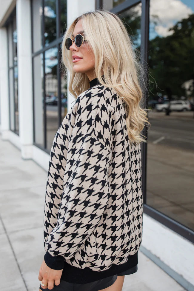 Trying Your Best Tan Houndstooth Cardigan