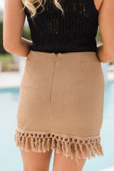 Your Heart Knows The Way Tan Tassel Hem Mini Skirt SALE