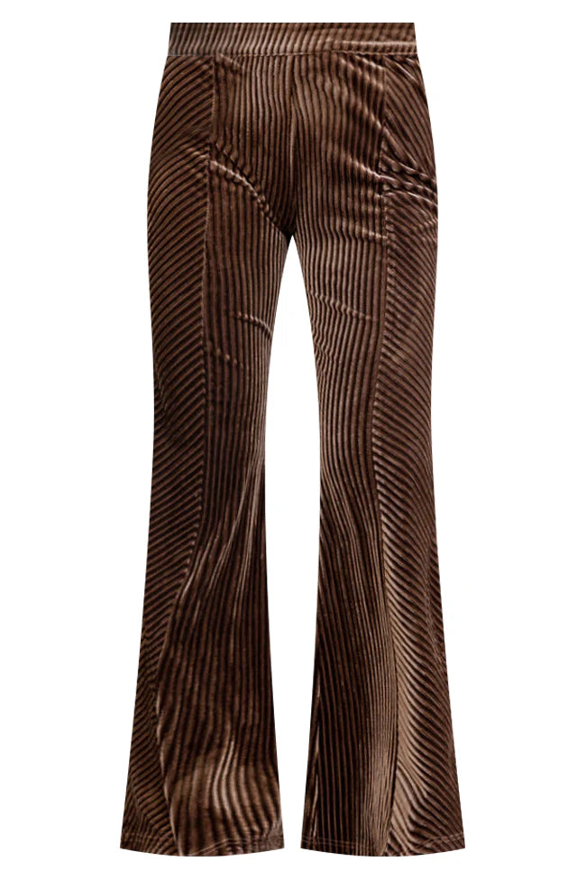 A Trip Downtown Mushroom Velvet Ribbed Flare Pants FINAL SALE