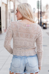 Come Around Beige Cinched Front Open Knit Sweater SALE