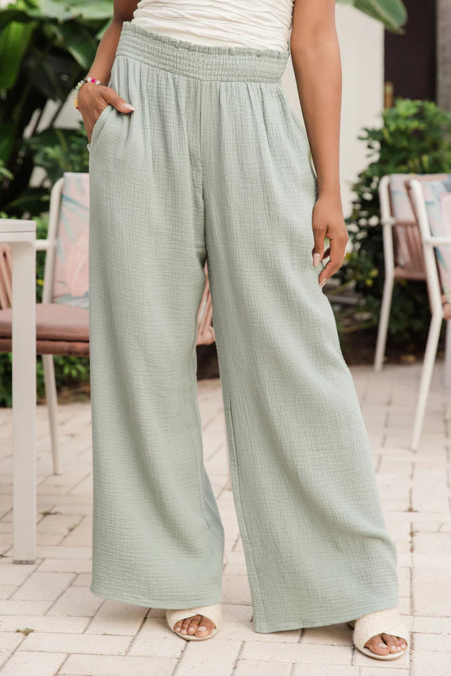 Let Me Adore You Sage Gauze Beach Pants SALE