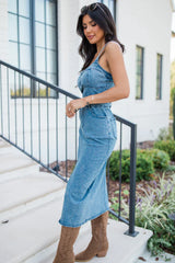 Dedicated To You Medium Wash Denim Midi Dress