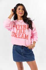 Living The Dream Light Pink Oversized Graphic Sweatshirt