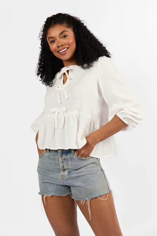 Close To Me Ivory Bow Detail Blouse