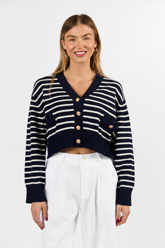 Back In Style Navy and Ivory Striped Cardigan