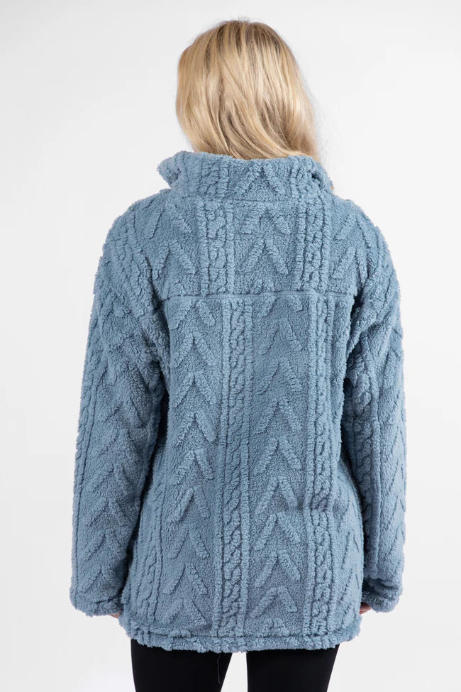 Take The Leap Blue Cable Detail Sherpa Pullover SALE