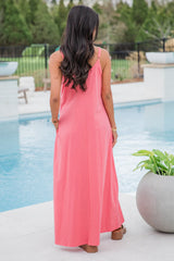 Perfect Balance Coral Solid Knit Maxi Dress SALE