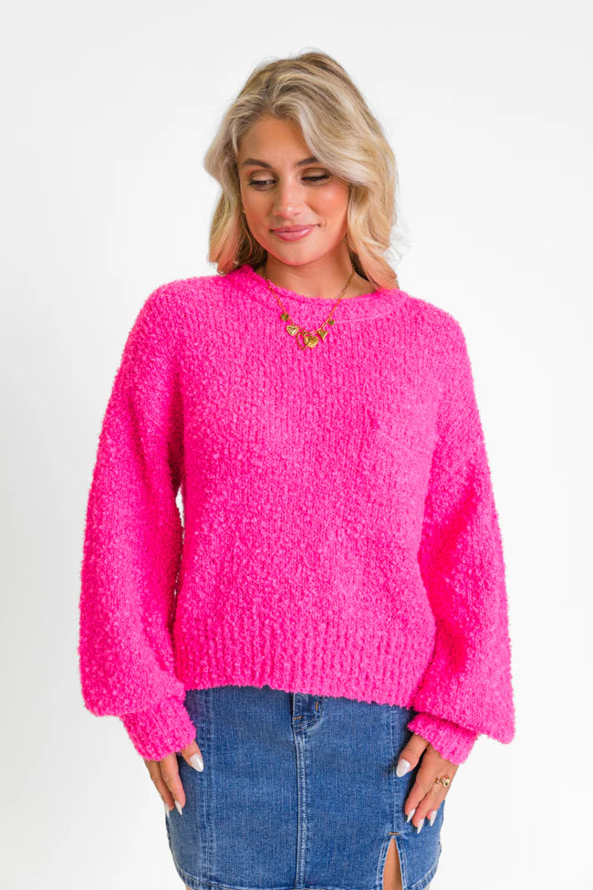 Longer Nights Magenta Fuzzy Pocketed Sweater