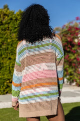 Rainbow Row Multi Crochet Knit Sweater Tunic SALE