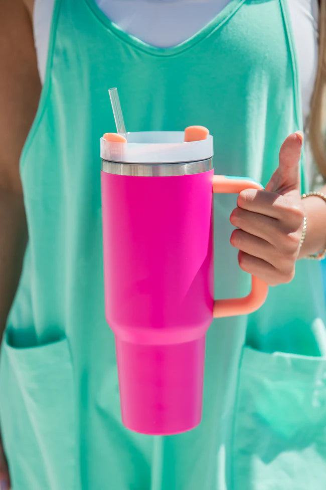 Sippin' Pretty Pink and Orange 40 oz Drink Tumbler With Lid And Straw SALE