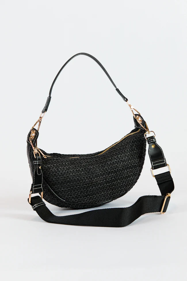 Kelly Black Raffia Crossbody Purse