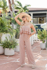 Destined To Impress Mocha Strapless Ruffle Jumpsuit SALE