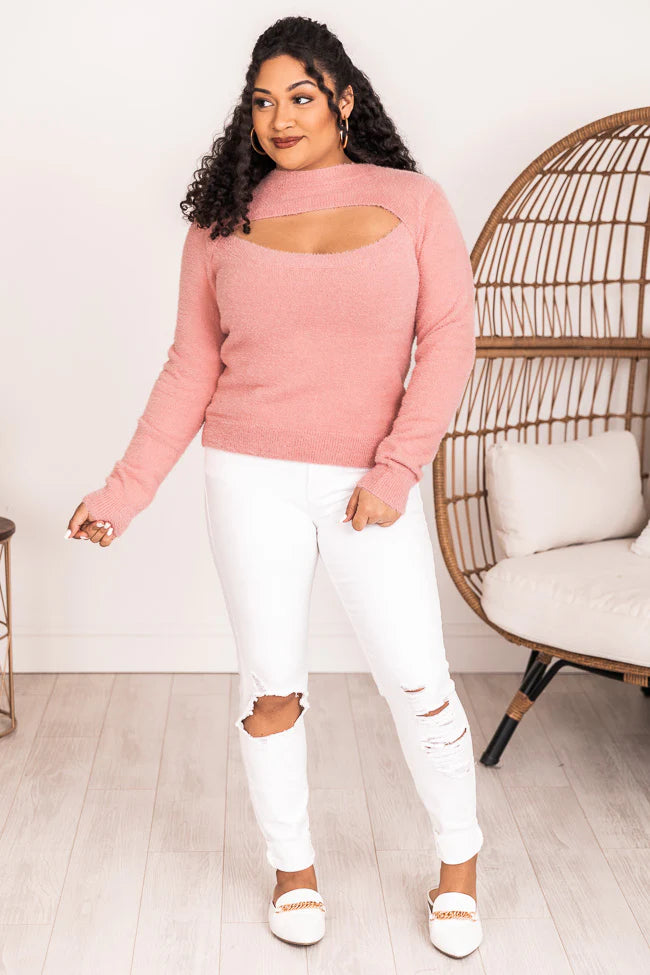 Who Cares Pink Cutout Sweater  FINAL SALE