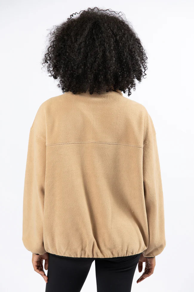 Outside The Box Beige Contrast Trim Fleece Pullover SALE