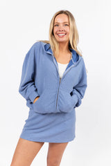 Tried It All Blue Ribbed Knit Full Zip Sweatshirt