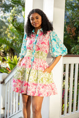 Fresh Blooms Multi Colorblock Floral Mini Dress