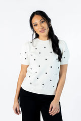 Polka Dot Daydreams Ivory and Black Short Sleeve Sweater