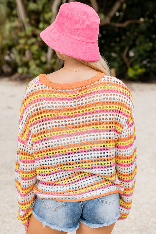 Chasing Rainbows Pink Multicolor Crochet Sweater FINAL SALE