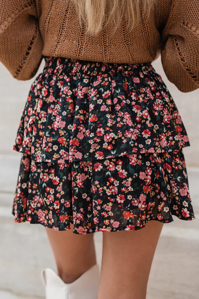 Breezy Black Floral Tiered Skort FINAL SALE