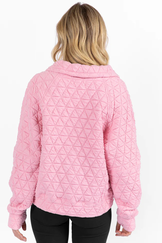 Love Is Everything Pink Quilted Quarter Zip Pullover