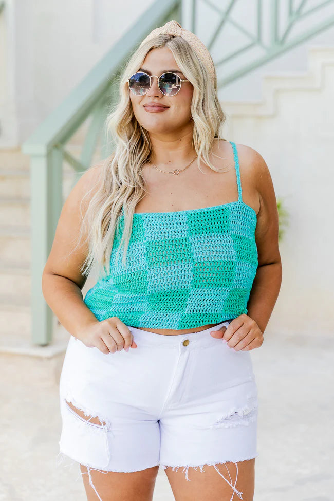 Paint The Sky Blue and Green Checkered Sweater Tank FINAL SALE