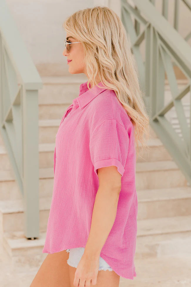 Clear Your Mind Pink Button Front Gauze Blouse FINAL SALE