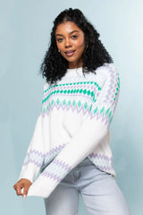 Bundled Up Ivory and Green Multi Oversized Fuzzy Fair Isle Sweater FINAL SALE