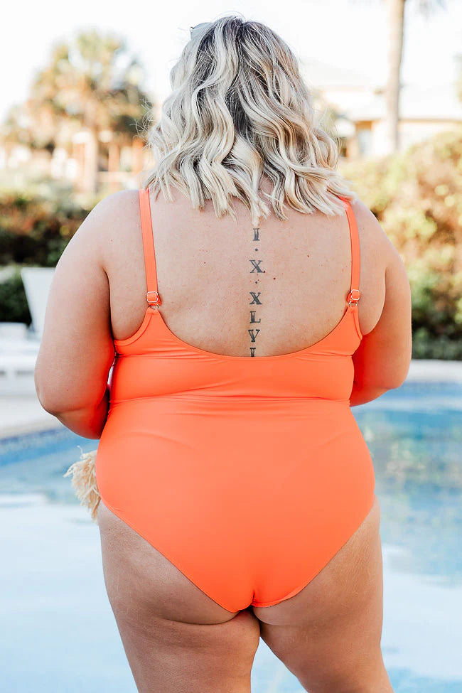 Lost In The Waves Bright Orange V-Neck One Piece Swimsuit FINAL SALE