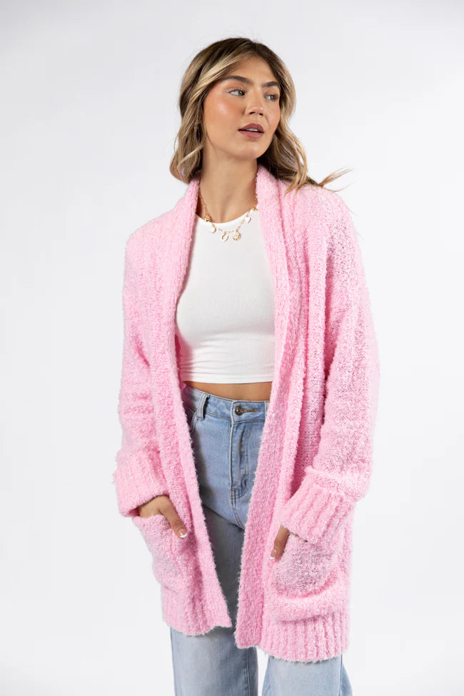 All Time Fav Pink Fuzzy Cardigan