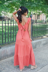 As Time Passes Coral Cinch Chest Maxi Dress FINAL SALE