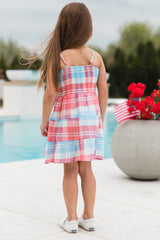 Kid's Tea With You Red and Light Blue Plaid Gauze Dress SALE