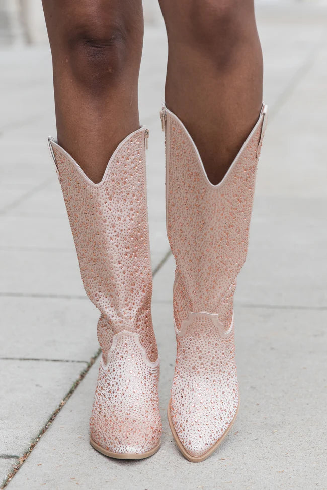 June Taupe Rhinestone Boots