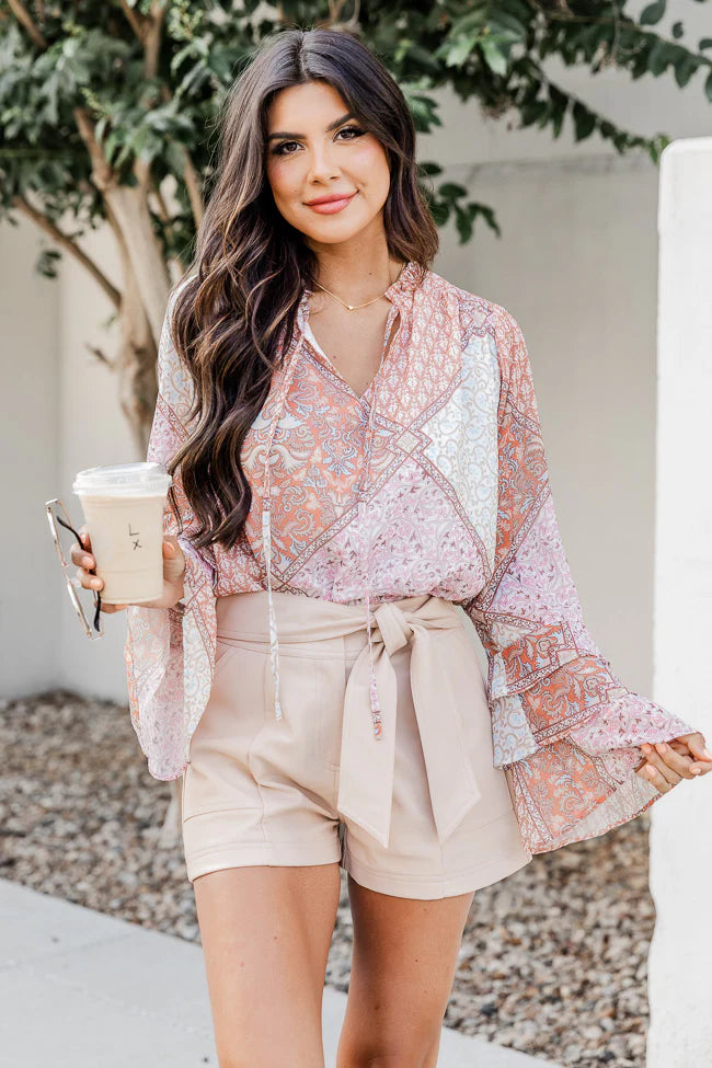 No Goodbyes Pink And Orange Printed Bell Sleeve Blouse FINAL SALE