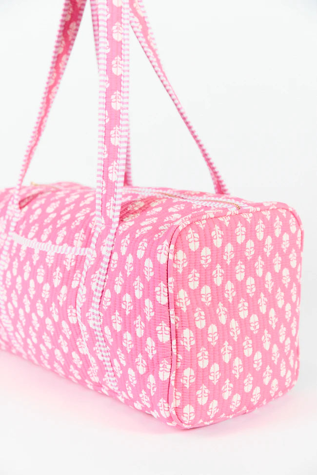 Michelle Pink Block Floral Quilted Weekender