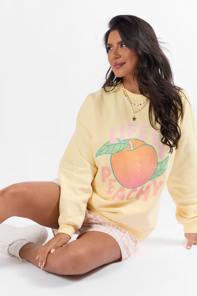 Life is Peachy Light Yellow Oversized Graphic Sweatshirt