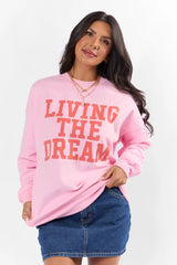 Living The Dream Light Pink Oversized Graphic Sweatshirt