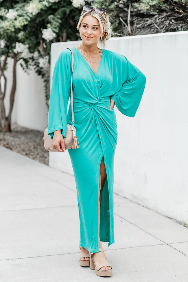 Joyful Feeling Teal Long Sleeve Twist Front Maxi Dress FINAL SALE