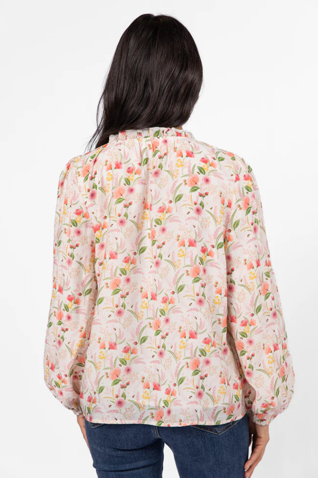 Fade Into You Ivory Multi Button Detail Floral Blouse