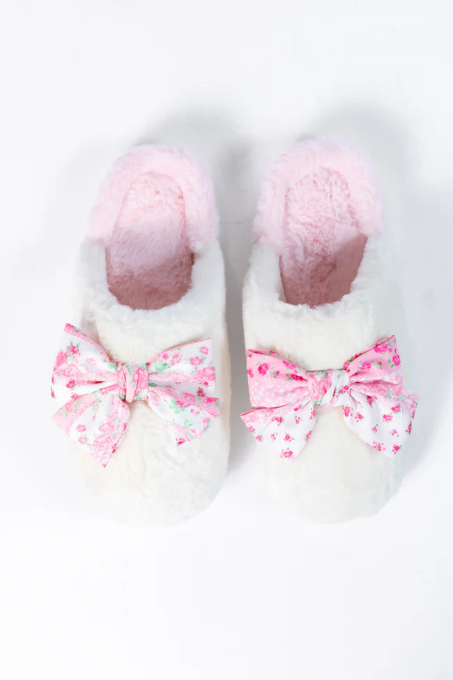 Pink Floral Bow Slippers