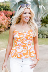 Bold Moves Orange/Pink Printed Ruched Bust Tank FINAL SALE