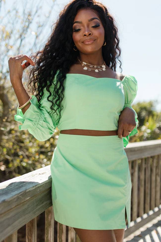 Destination Dreaming Green Bubble Sleeve Two Piece Set FINAL SALE