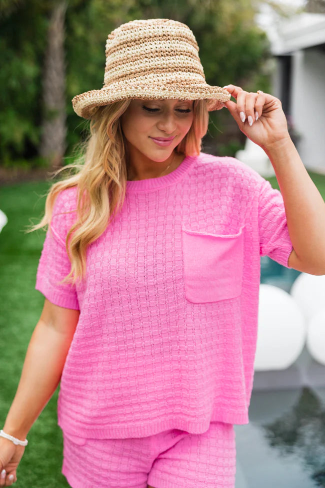 Perfectly Paired Bright Pink Sweater Top and Shorts Set SALE