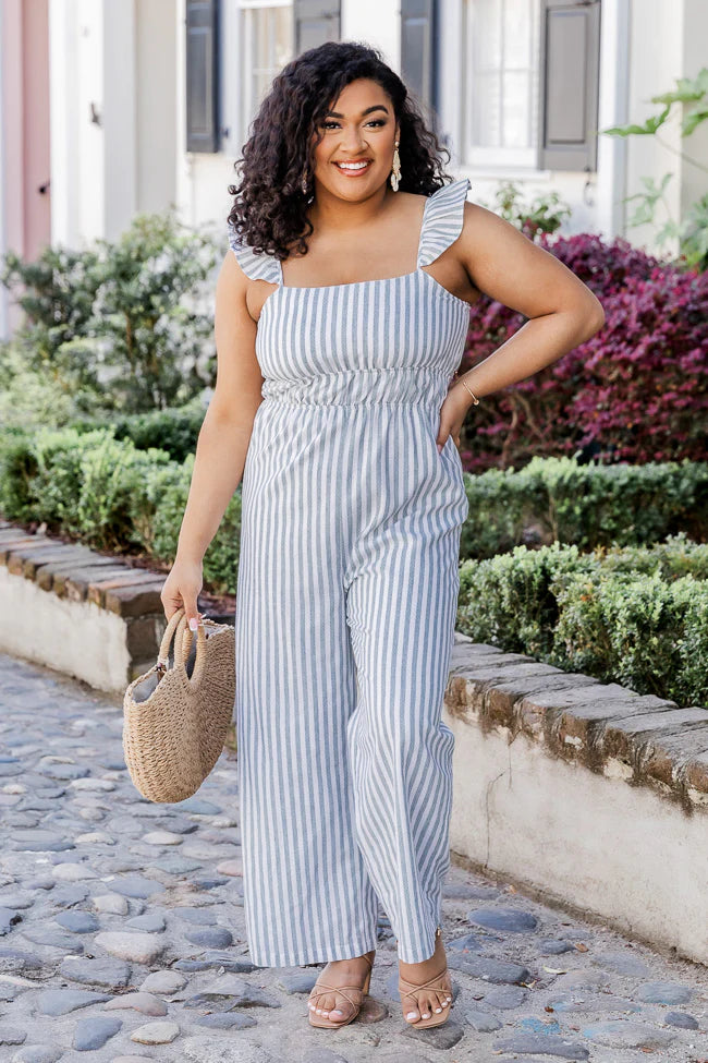 Wait For Me Grey Stripe Jumpsuit FINAL SALE